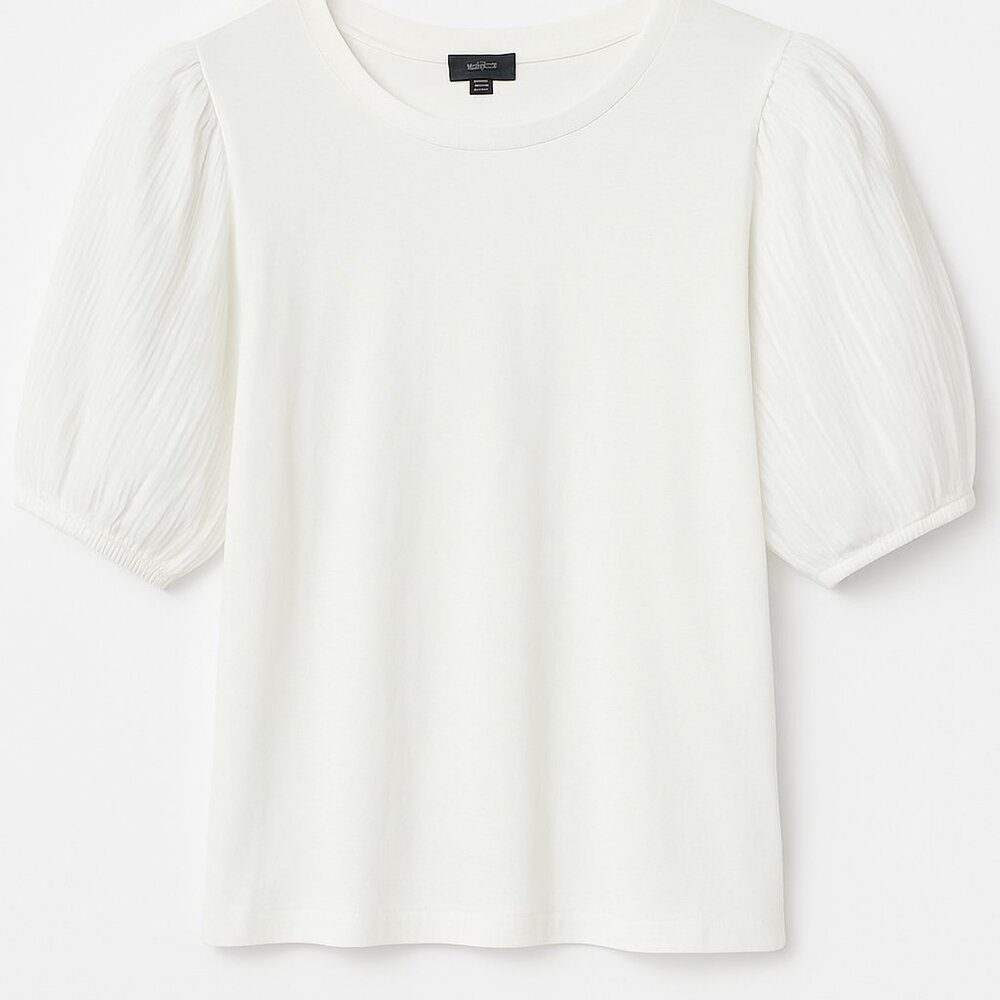 Rails Puff Sleeve Mixed Media Top in White – Size M